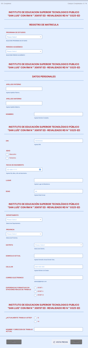 Ficha De Matricula Iestp San Luis