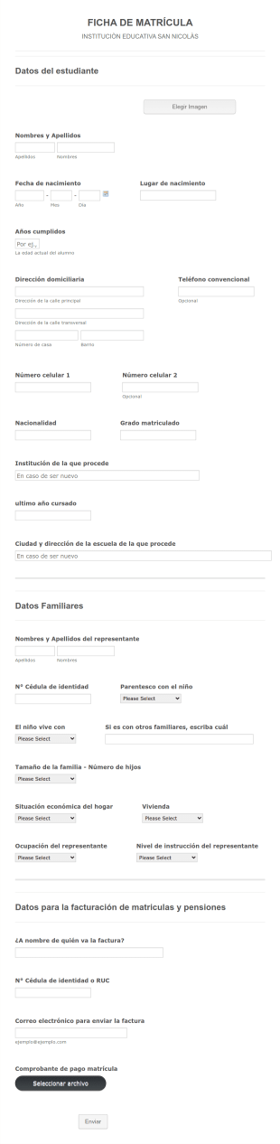 FICHA DE MATRÍCULA INSTITUCIÒN EDUCATIVA SAN NICÒLAS Form Template