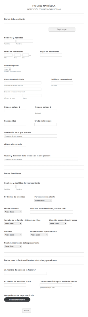 Ficha De Matrícula Instituciòn Educativa San Nicòlas