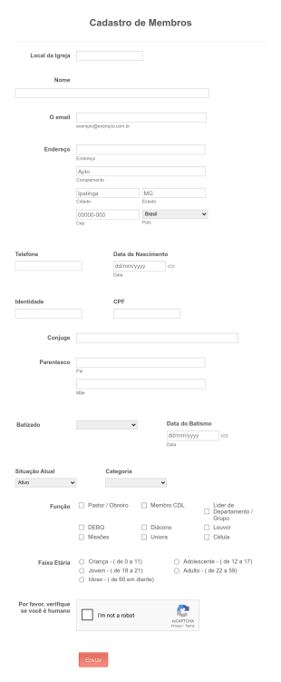 Ficha De Membro Igreja Form Template