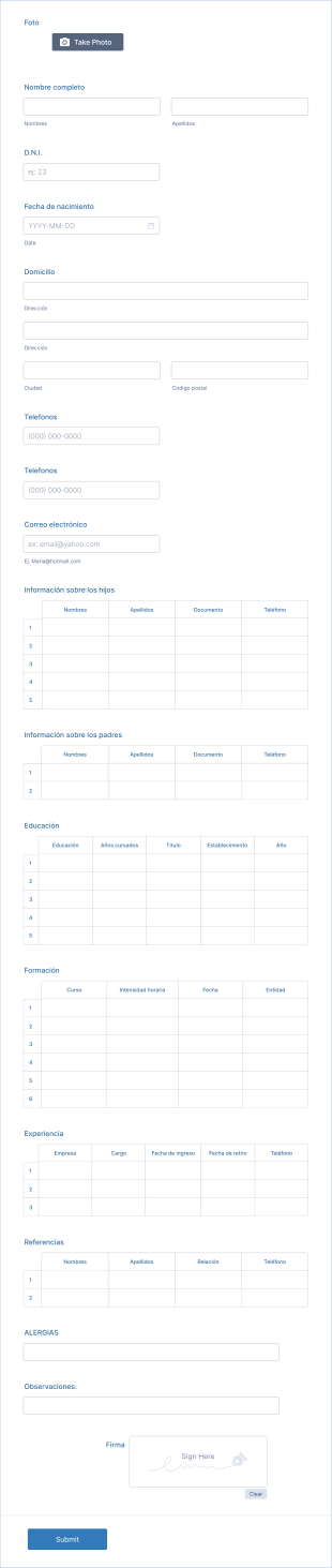 Ficha De Personal Form Template