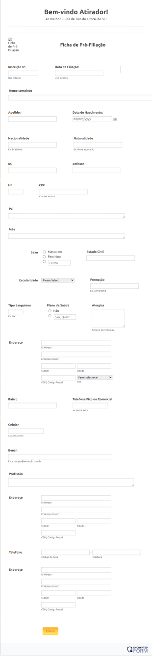 Ficha De Pré Filiação De Clube De Tiro Form Template
