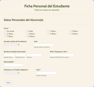 Ficha Del Estudiante Form Template