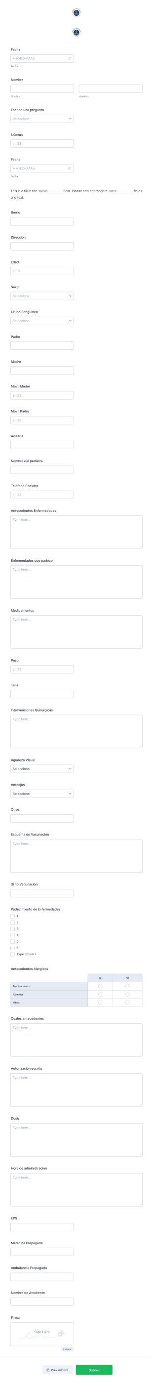 Ficha Medica Estudiantil 2021 Form Template