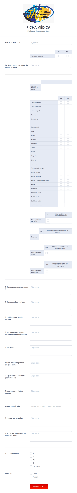 Ficha Médicadica Do Ministério Jovem Form Template