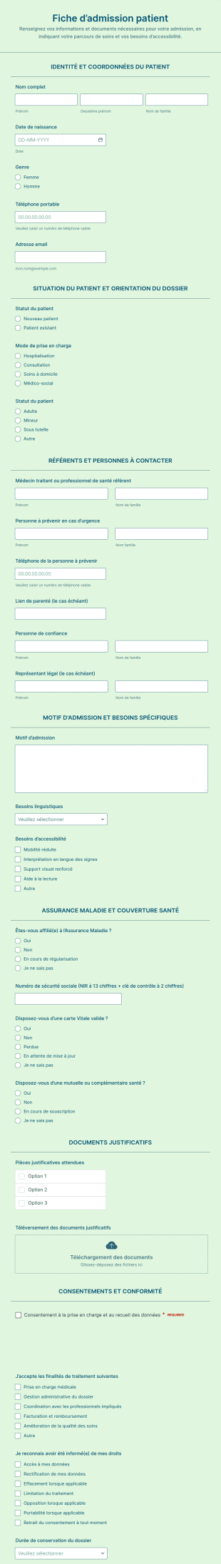 Fiche D’admission Patient