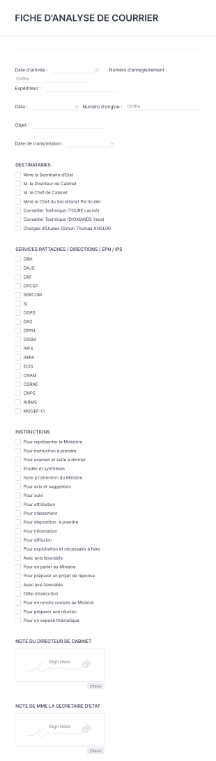 Fiche D'analyse De Courrier Form Template