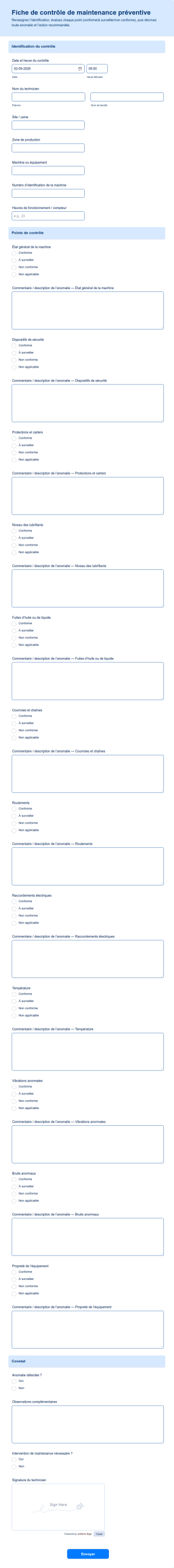Fiche De Contrôle De Maintenance Préventive