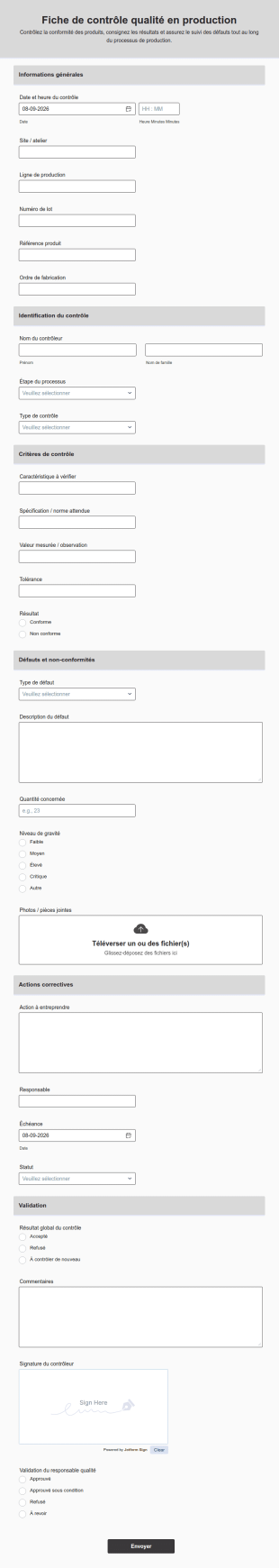 Fiche De Contrôle Qualité En Production