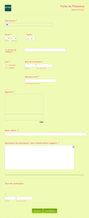 Fiche De Présence Form Template