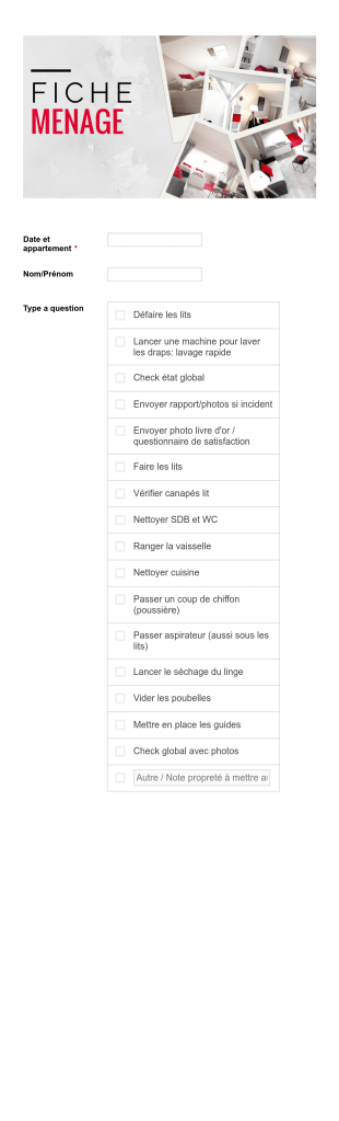 Fiche De Procédure Ménage Location Saisonnière Form Template
