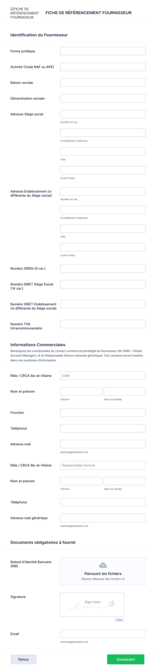 Fiche De Référencement Fournisseur