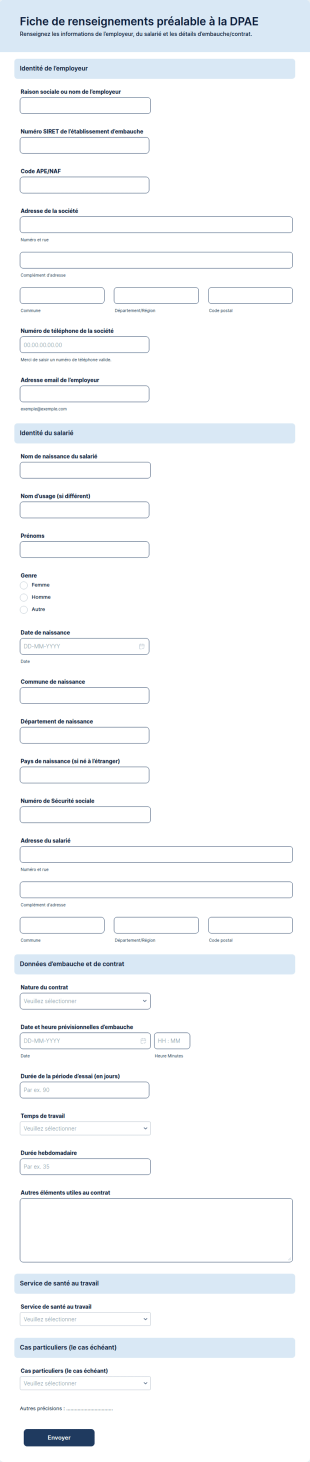 Fiche De Renseignements Préalable à La DPAE