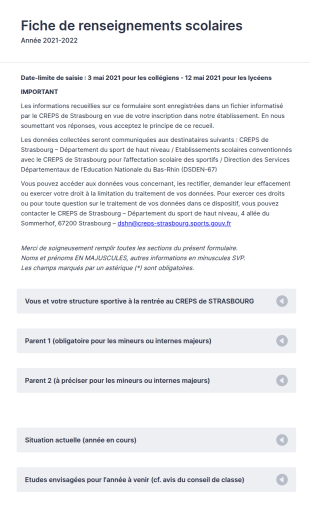Fiche De Renseignements Scolaires CREPS