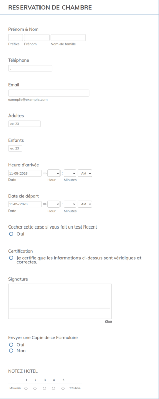 Fiche De Reservation D’hotel