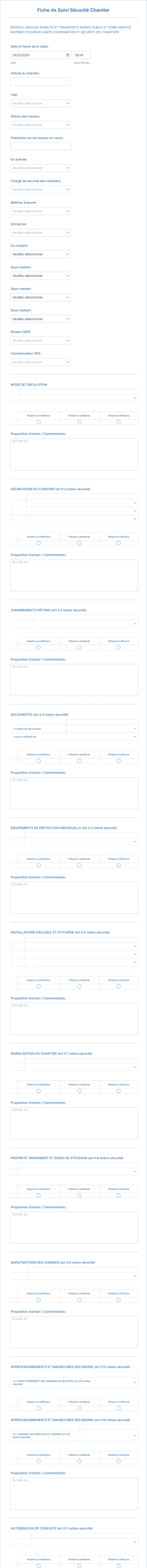 Fiche De Suivi Sécurité Chantier