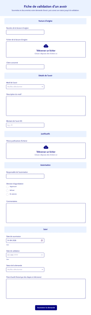 Fiche De Validation D’un Avoir