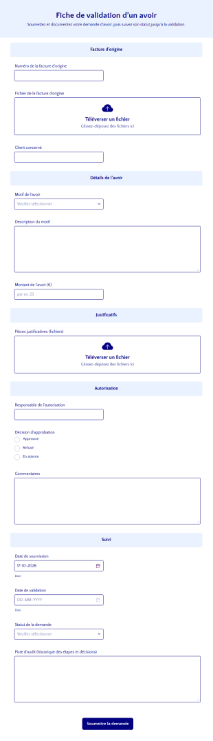 Fiche De Validation D’un Avoir
