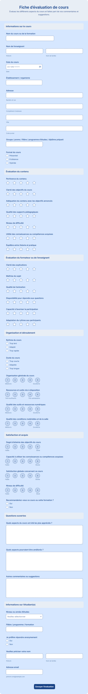 Fiche D'évaluation De Cours