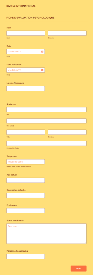 Fiche D'evaluation Psychologique Form Template
