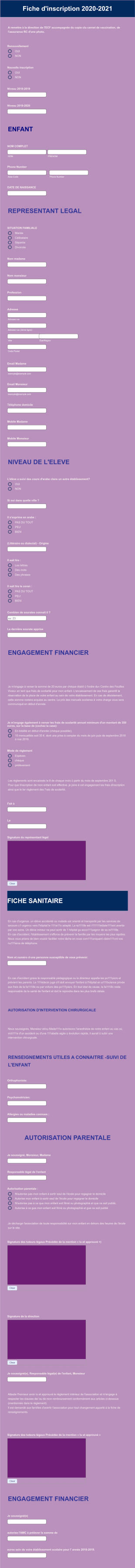 Fiche D'inscription 2020 2021 Form Template