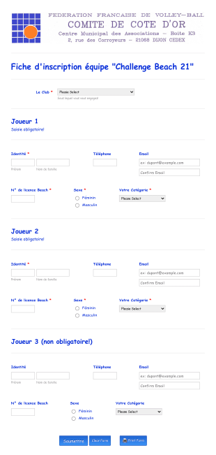 Fiche D'inscription Tournoi Sportif Form Template