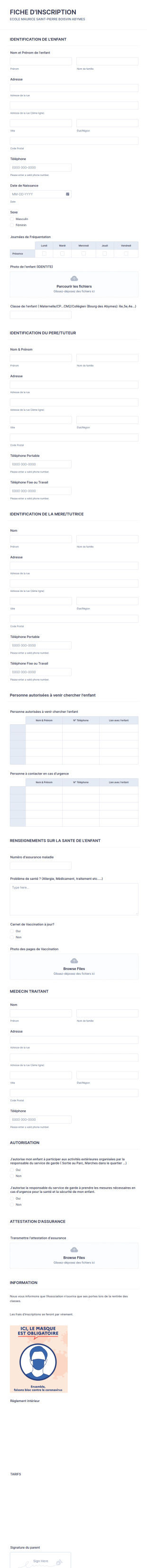 Fiche D'inscription