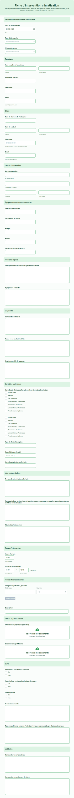 Fiche D'intervention Climatisation