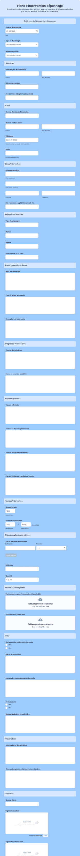 Fiche D'intervention Dépannage