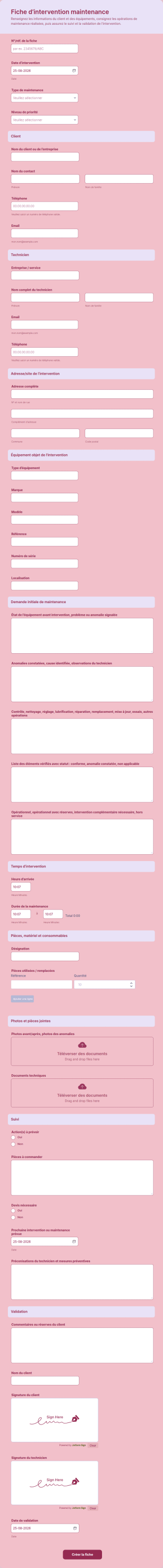 Fiche D’intervention Maintenance