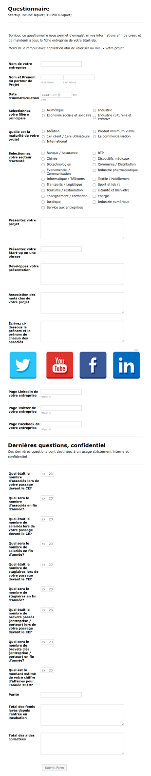 Modèle Formulaire Fiche Entreprise StartUp