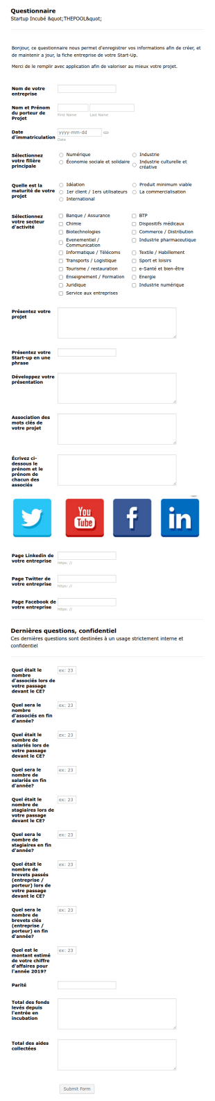Modèle Formulaire Fiche Entreprise StartUp