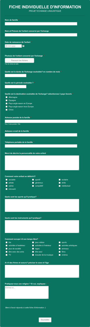 Fiche Individuelle D'information Form Template