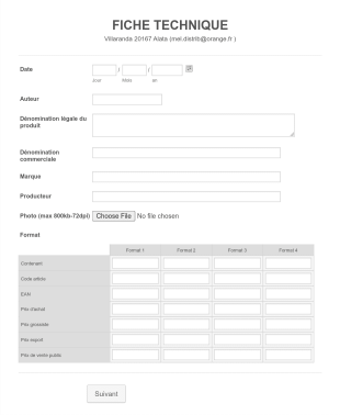 Fiche Technique Form Template