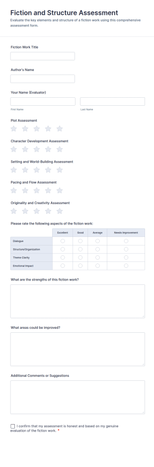 Fiction And Structure Assessment Form Template