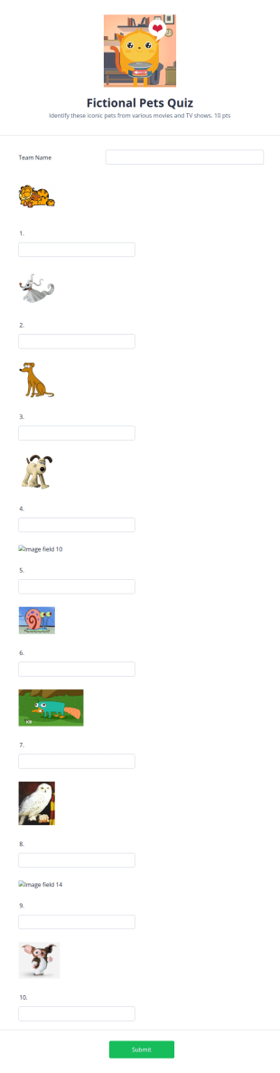 Fictional Pets Quiz Template