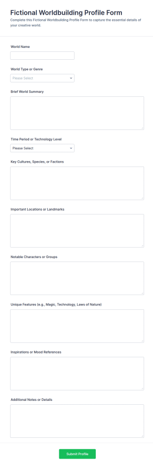 Fictional Worldbuilding Profile Form Template