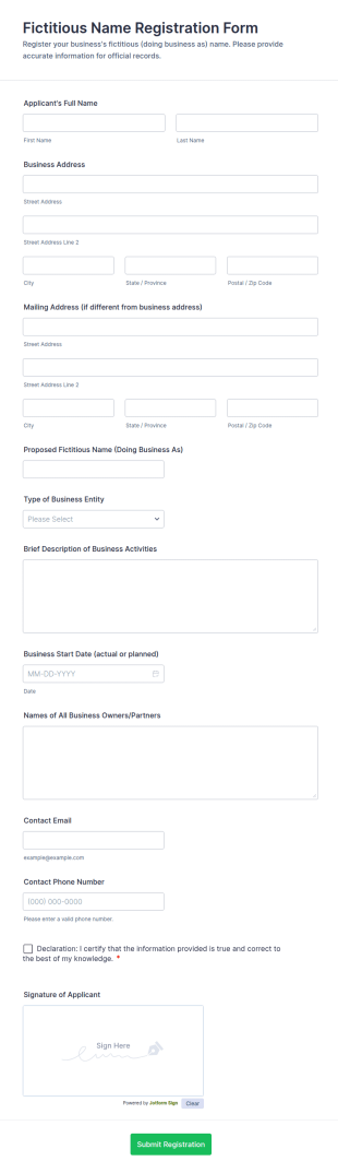 Fictitious Name Registration Form Template