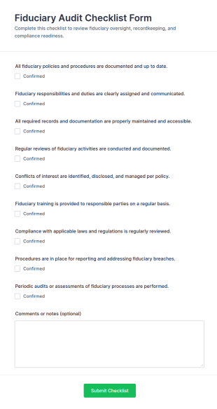 Fiduciary Audit Checklist Form Template