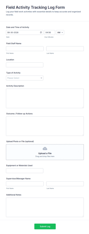 Field Activity Tracking Log Form Template