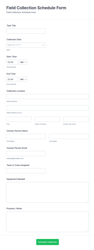 Field Collection Schedule Form Template