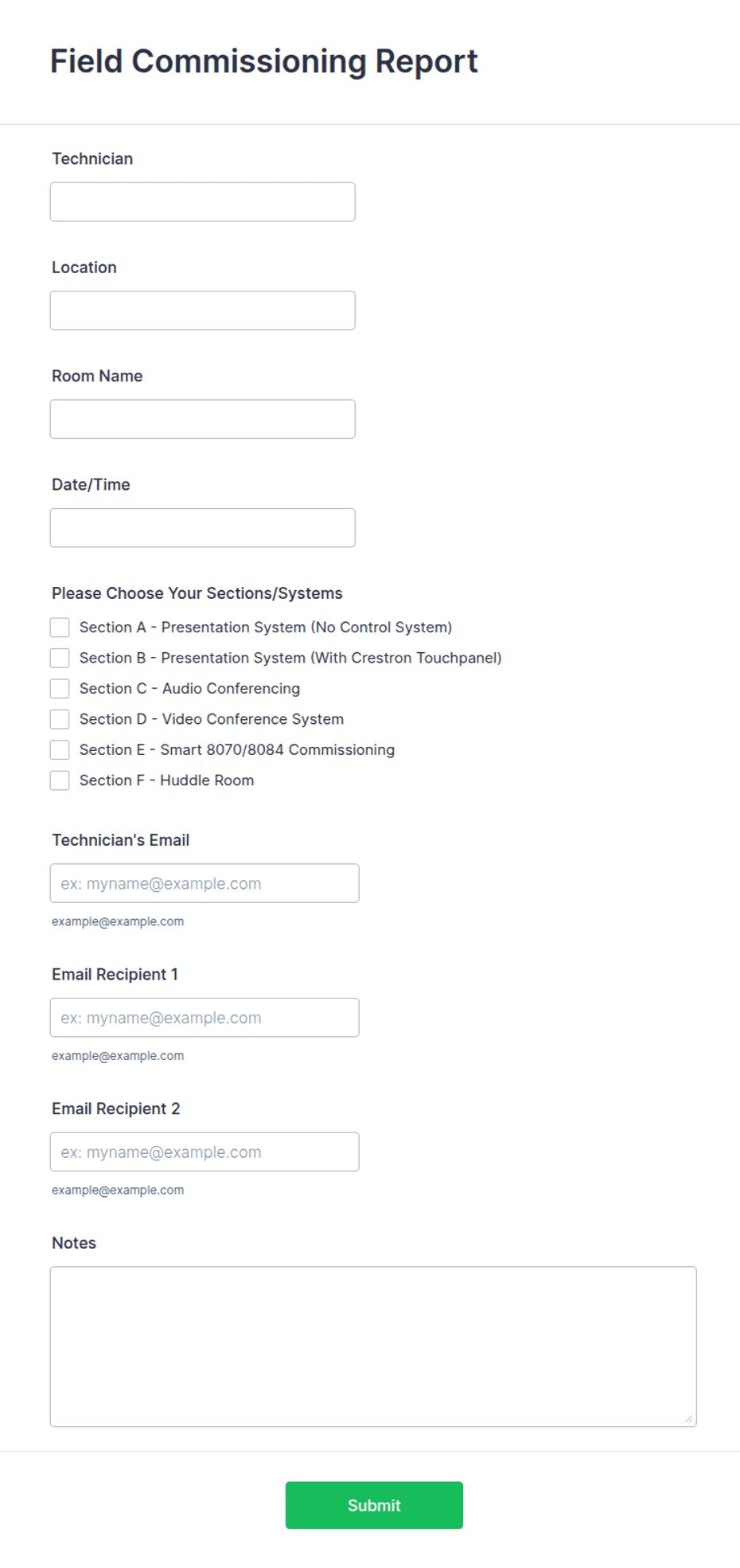 Commissioning Report Format In Word Field Commissioning Report Form Template | Jotform