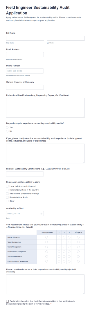 Field Engineer Sustainability Audit Application Form Template