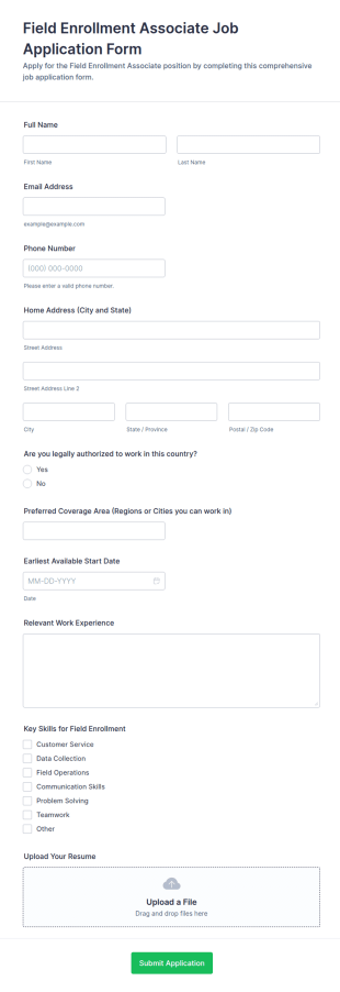 Field Enrollment Associate Job Application Form Template