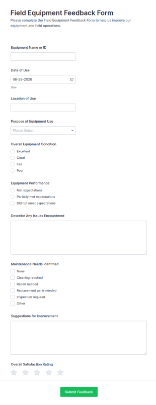 Field Equipment Feedback Form Template