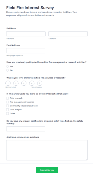 Field Fire Interest Survey Form Template