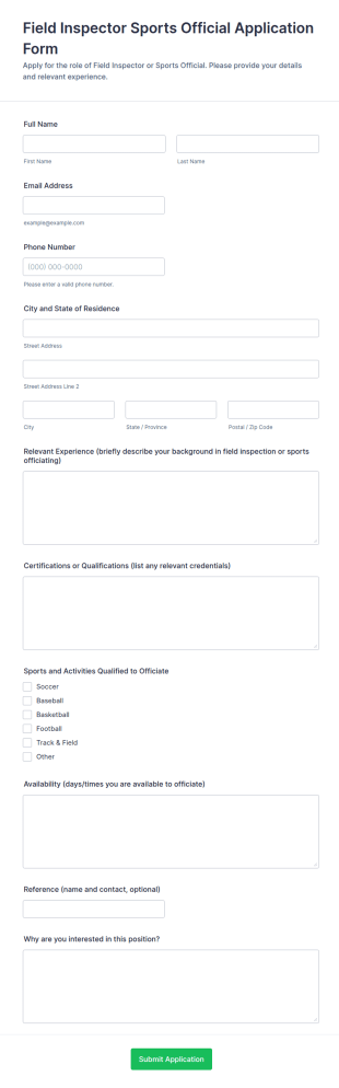 Field Inspector Sports Official Application Form Template