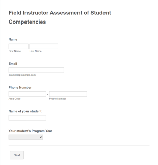 Field Instructor Assessment Of Student Competencies Form Template