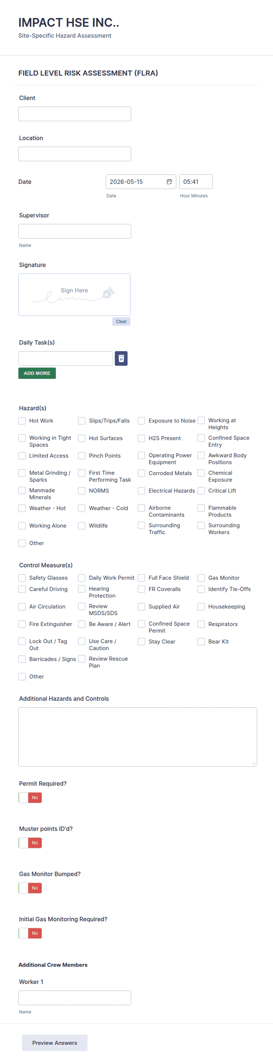 Field Level Risk Assessment Form Template | Jotform
