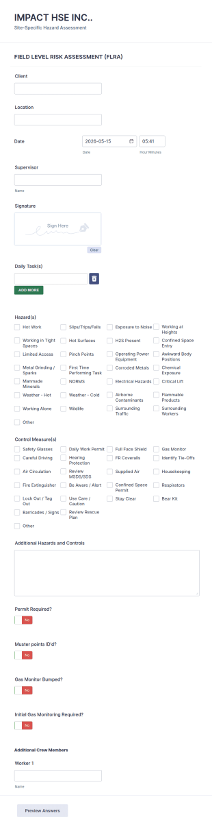 Field Level Risk Assessment Form Template